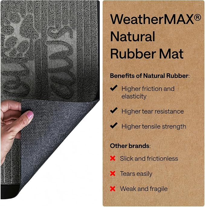 GORILLA GRIP 100% Waterproof All-Season WeatherMAX Doormat, US Designed Natural