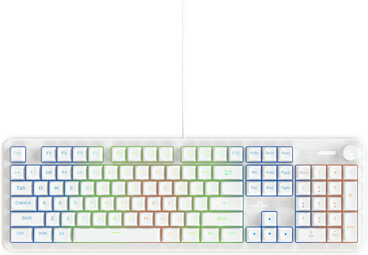 JLab Nightfall Gaming Keyboard, Wired, RGB, 104 Keys, White