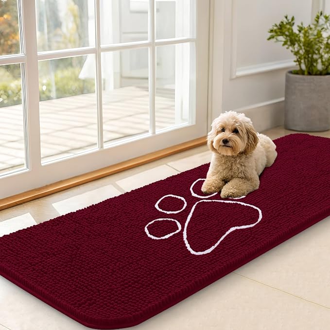 OLANLY Dog Door Mat for Muddy Paws 70x35, Paw Print Design, Absorbs Moisture
