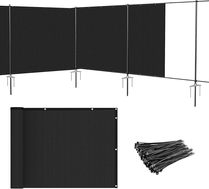 Patio 6' x 5' Outdoor Privacy Screen Freestanding Temporary Fence Panels Net Cover with Metal Poles for Outside Backyard Pool Garden Air Conditioner Fencing, Black