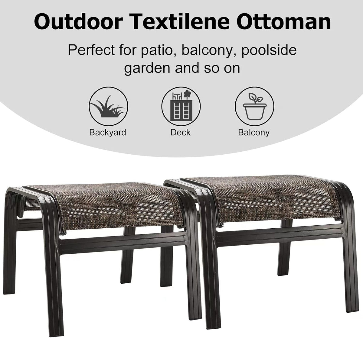 Patio Footstools Outdoor Foot Rest Aluminum Ottomans Samll Seat Wicker Furniture Patio Ottoman 2 Pieces Brown