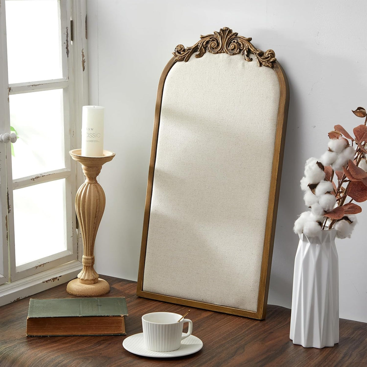 Wonderjune Linen Display Pinboard, Arch, 13" X 25", Retro Golden