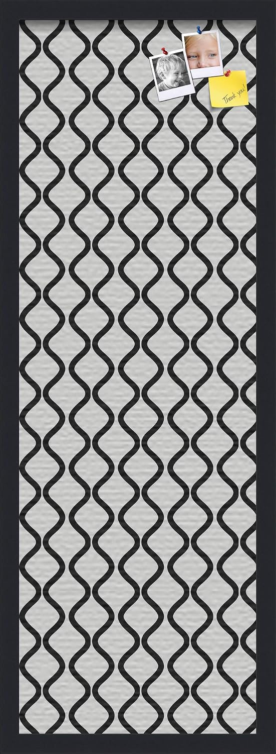 ArtToFrames PinPix 12x36 Inch Custom Cork Bulletin Board. This Waves in Black and White Pin Board Has a Fabric Style Canvas Finish, in a Satin Black Frame (PinPix-194-12x36_FRBW26079)