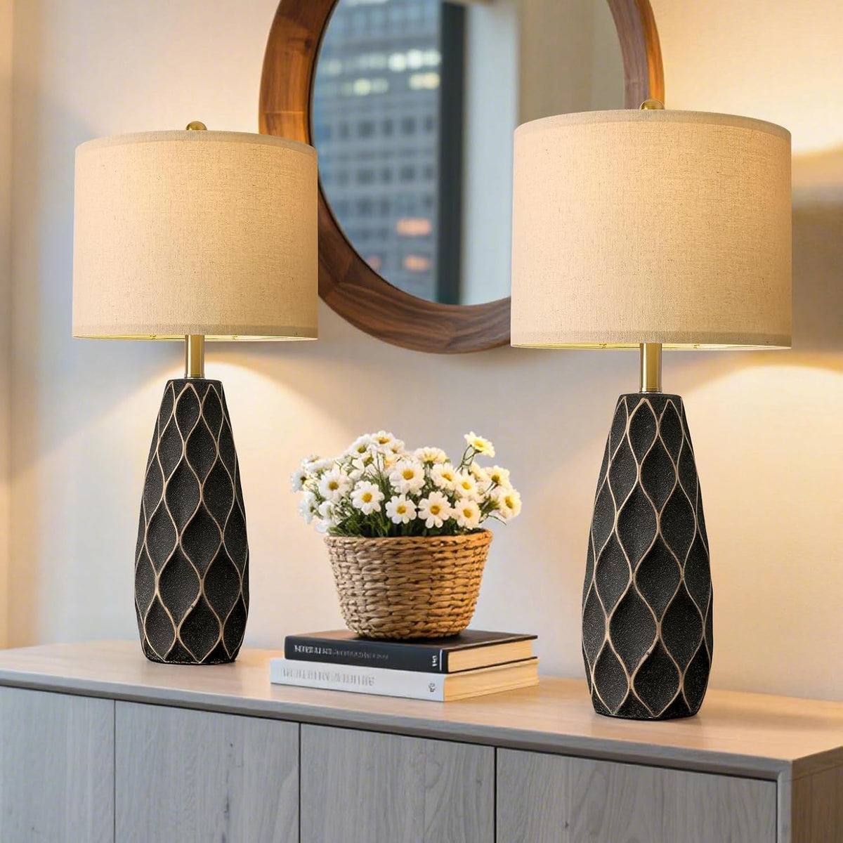 PORTRES 27.5" Ceramic Table Lamps for Bedroom Living Room Lamps Set of 2