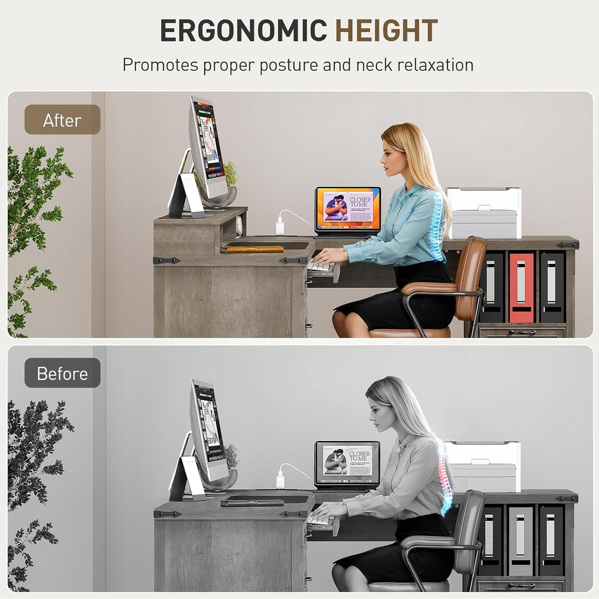 RALGEND 2 Pack Farmhouse 69" L Shaped Office Desk with Drawers
