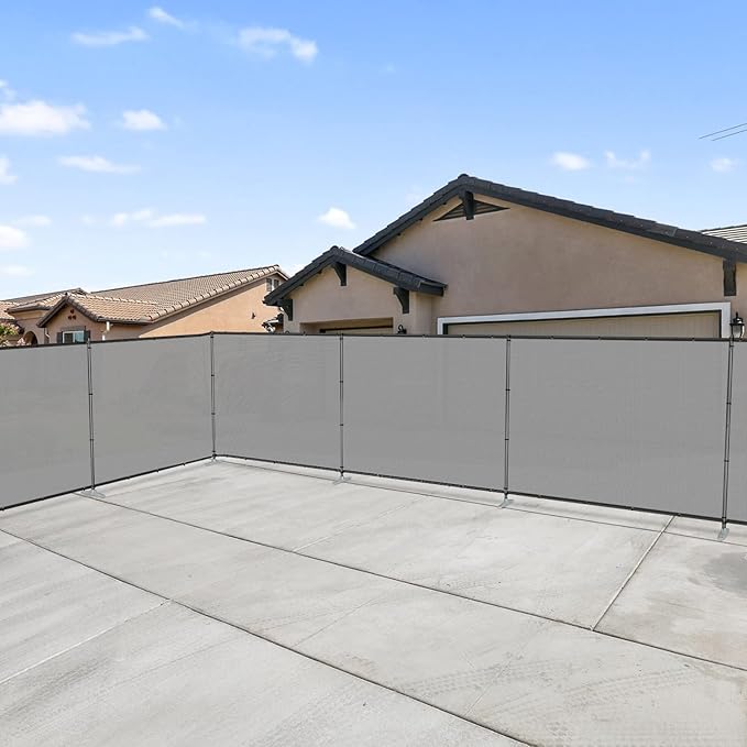 Patio 5' x 19' Outdoor Privacy Screen Freestanding Temporary Fence Panels Net Cover with Metal Poles for Outside Backyard Pool Garden Air Conditioner Fencing, Light Gray