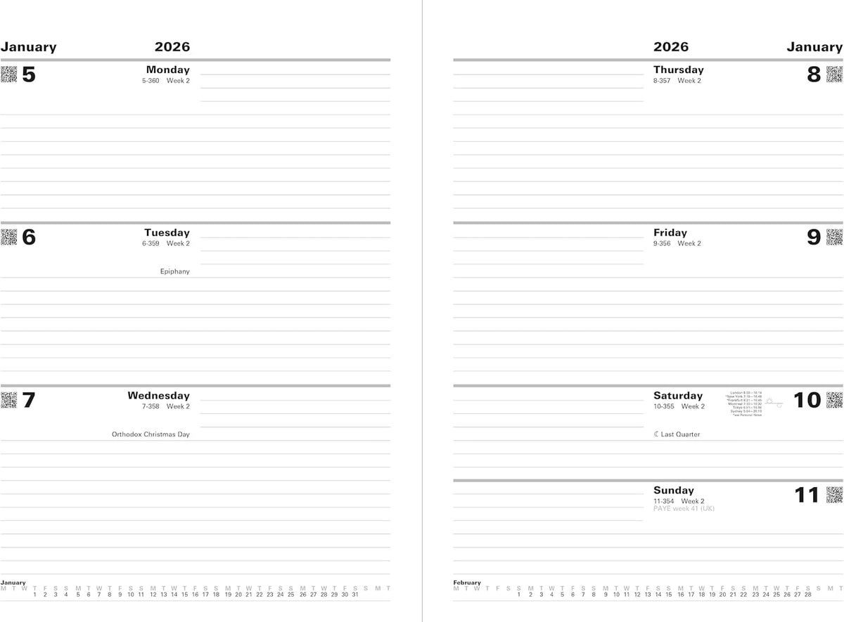 Letts of London Standard A4 week to view 2026 diary - Black 26-T31ZBK