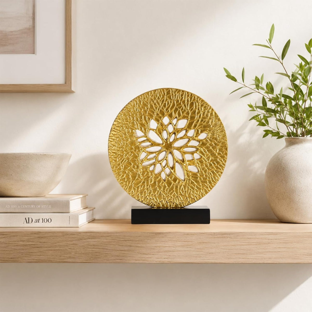 Tree of Life Decorative Sculpture, Round Openwork Tabletop Decor for Cabinet Top, Shelf, Mantel, Console Table, TV Stand and Living Room Home Decor