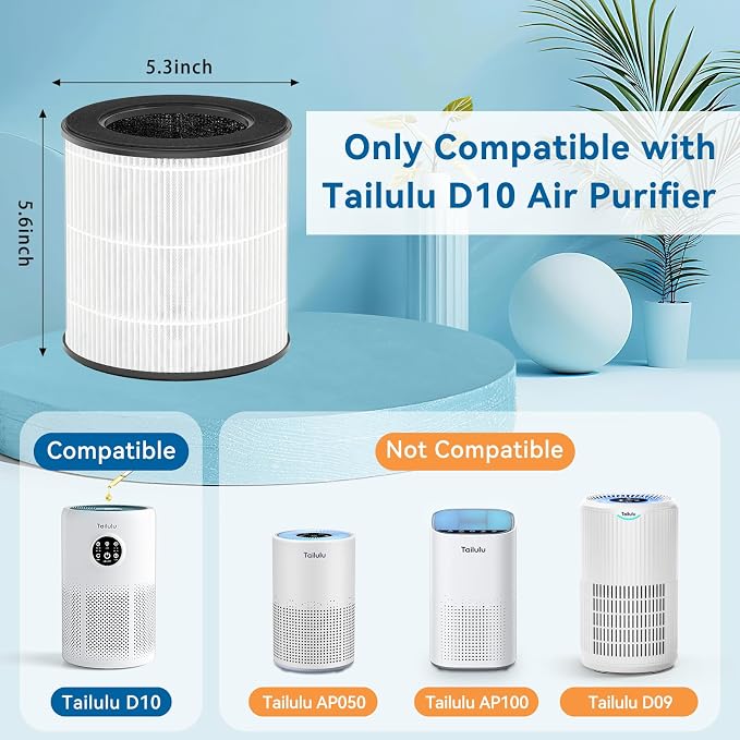 Tailulu 2 Pack D10 Replacement Filter, Air Purifier Filter