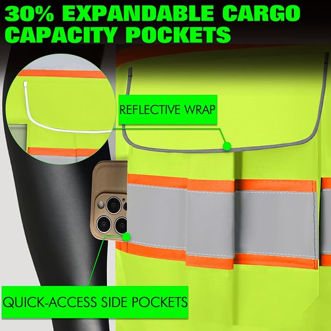 BeautyWill 5Pack Custom Logo Safety Vest 8 Pockets Class2 ANSI Certified High Visibility Reflective Vest for Men - Personalized Logo Heavy-Duty Work Vest（Yellow，M）