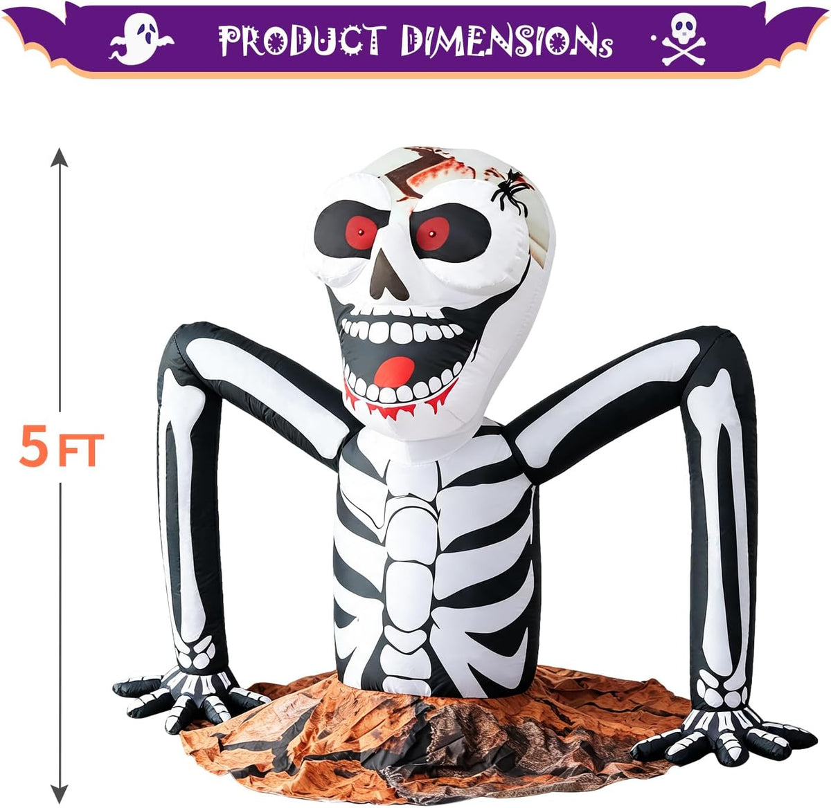 5 FT Halloween Inflatable Skeleton Rising from Ground Outdoor Decoration