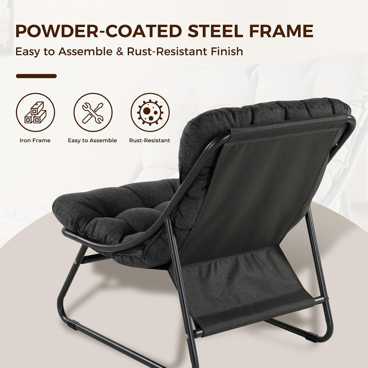 Grand patio Outdoor Lounge Chair with Footrest & Cushion, Dark Gray