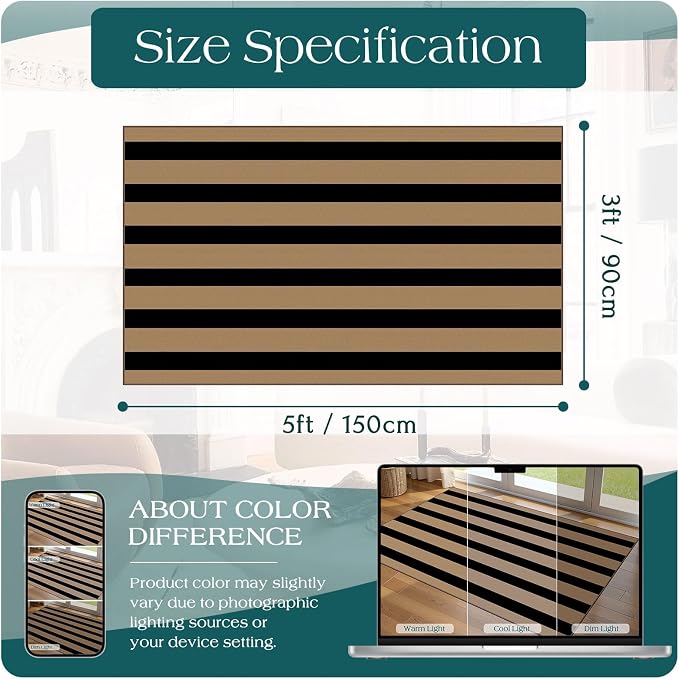 Black Tan Striped Entry Rug