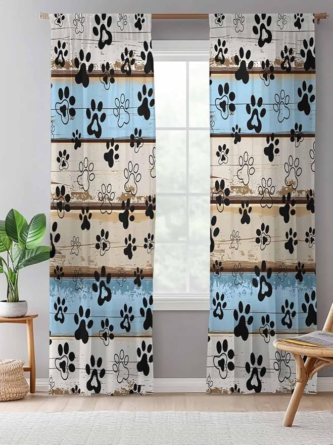 Sheer Curtains 84 Inches Long, Vintage Farmhouse Rustic Wooden Grain Privacy