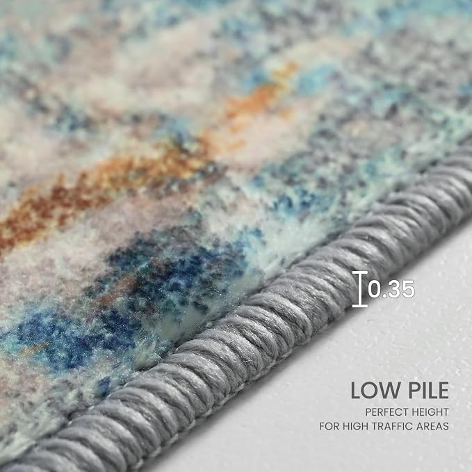 Ompaa Living Room Rug 6x9 Blue Area Rug Machine Washable Boho Rug Non Slip