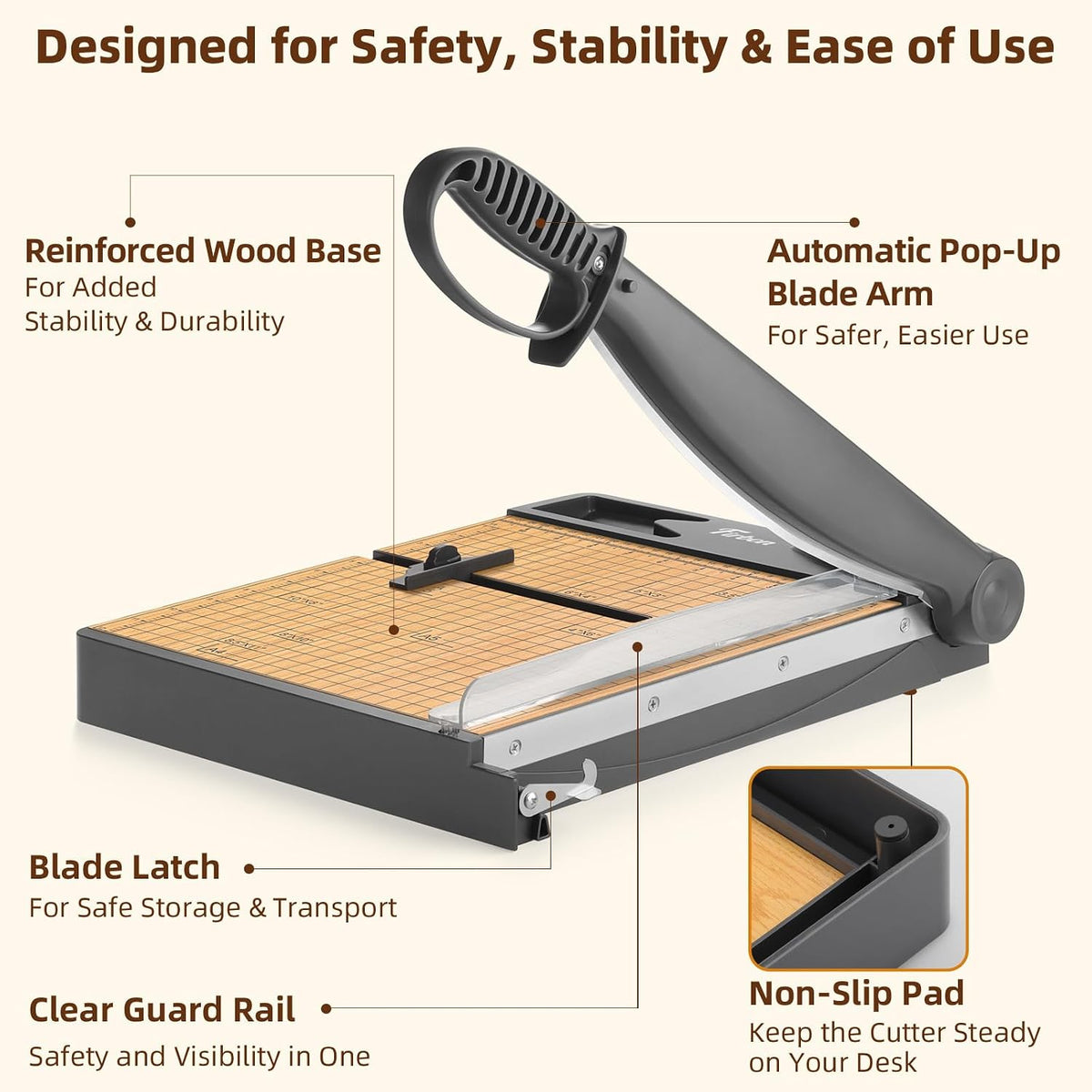 Firbon 12 Inch Wood Guillotine Paper Cutter, Heavy Duty Paper Trimmer