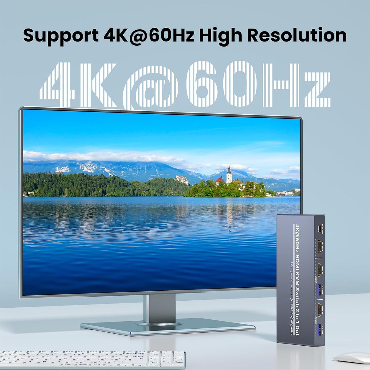2 Port HDMI KVM Switch 1 Monitor 2 Computers, Control 2 PCs with 1 Set of Keyboard Mouse and 1 Monitor, 4K60Hz Support and USB 3.0