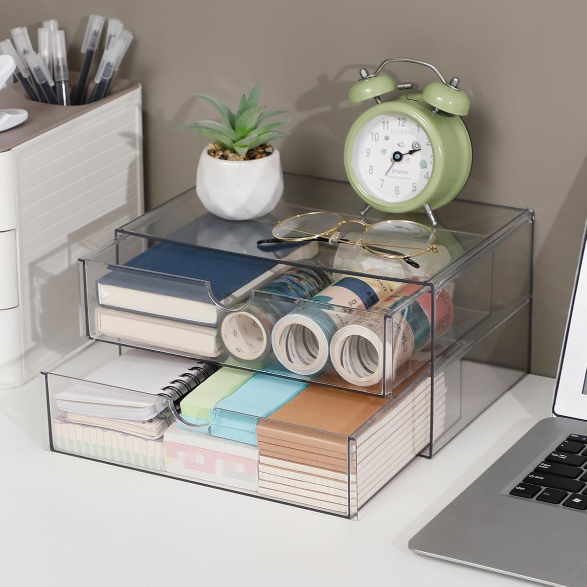 Clear Desk Drawer Organizer, 6 Drawers, Plastic