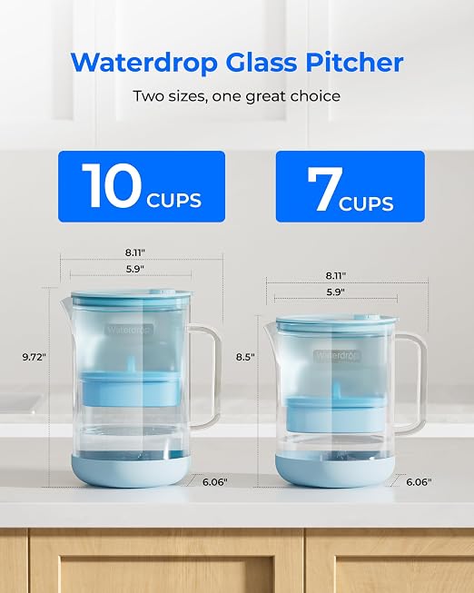 Waterdrop Large Glass Alkaline Water Filter Pitcher