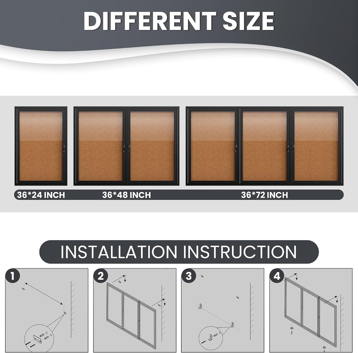 72"x36" Lockable Enclosed Bulletin Board, Outdoor Cork Weather-Resistant Aluminum Frame Notice Board, Wall Mounted Display Case Acrylic Doors for School,Office,Black Frame w/Cork