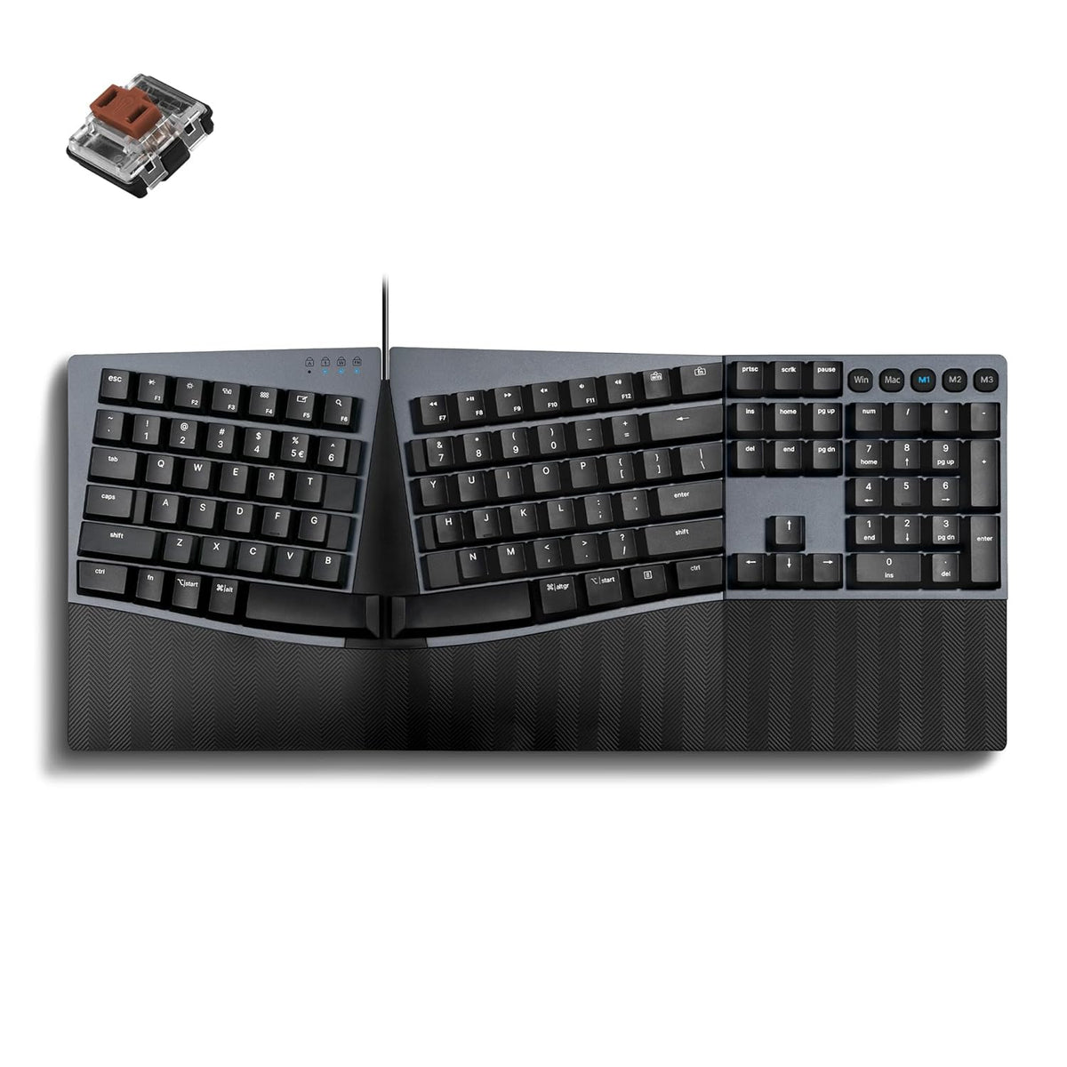 Perixx PERIBOARD-535BR [Firmware Updated] Wired Ergonomic Mechanical Keyboard - Full-Size - Low-Profile Brown Tactile Switches - NKRO Anti-Ghosting - Compatible with Windows and macOS