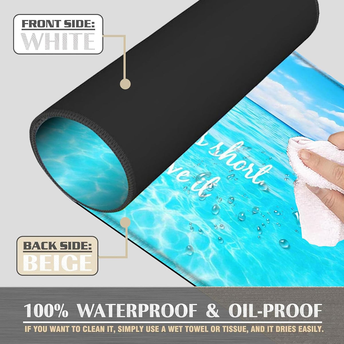Large Mouse Pad Set,Extended Mouse Pad+Keyboard Wrist Rest Support Desk Pad Memory Foam Ergonomic Easy Typing,31.5×11.8 in Desk Mat Set for Home Office,Beach Life Inspirational