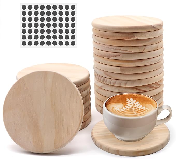 24 Pack 4 Inch Unfinished Round Wood Coasters