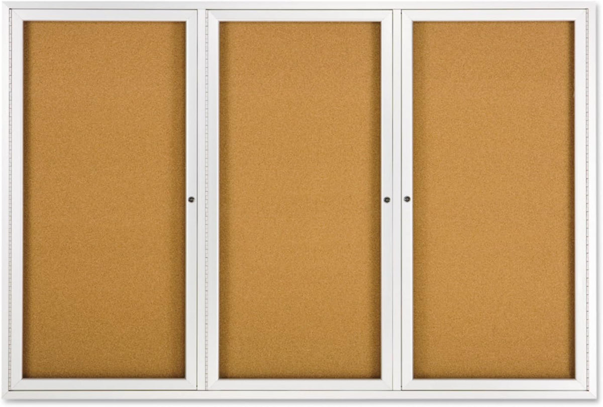 Quartet Bulletin Board, 6' x 4' Enclosed Cork Notice Board, Lockable Swing Doors, Aluminum Frame (2367)