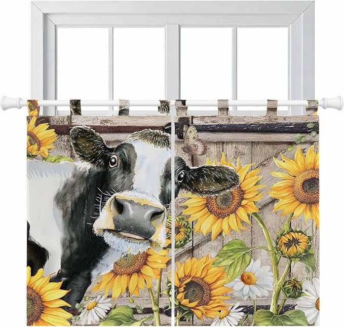 Retro Farmhouse Flower Bedroom Curtains 63 Inch Length, Window Curtains Tab Top
