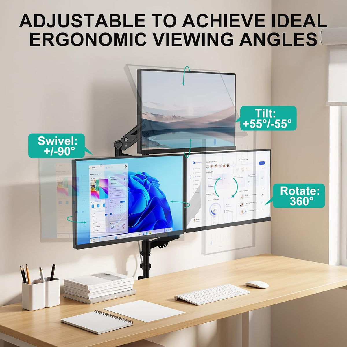 WALI Triple Monitor Wall Mount for 17-34 inch Screens, 22lbs per Arm, Black