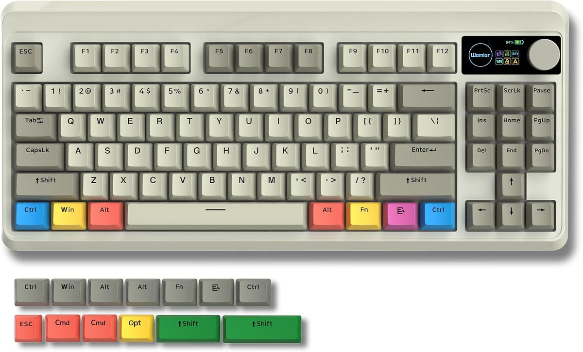 Womier Retro 75% Gaming Keyboard with OLED Display&Knob, M87 Pro Bluetooth 5.1/2.4GHz /USB-C Wireless Mechanical Keyboard with Hot-Swappable Custom Switch, Compact Gamer RGB Keyboard-Grey