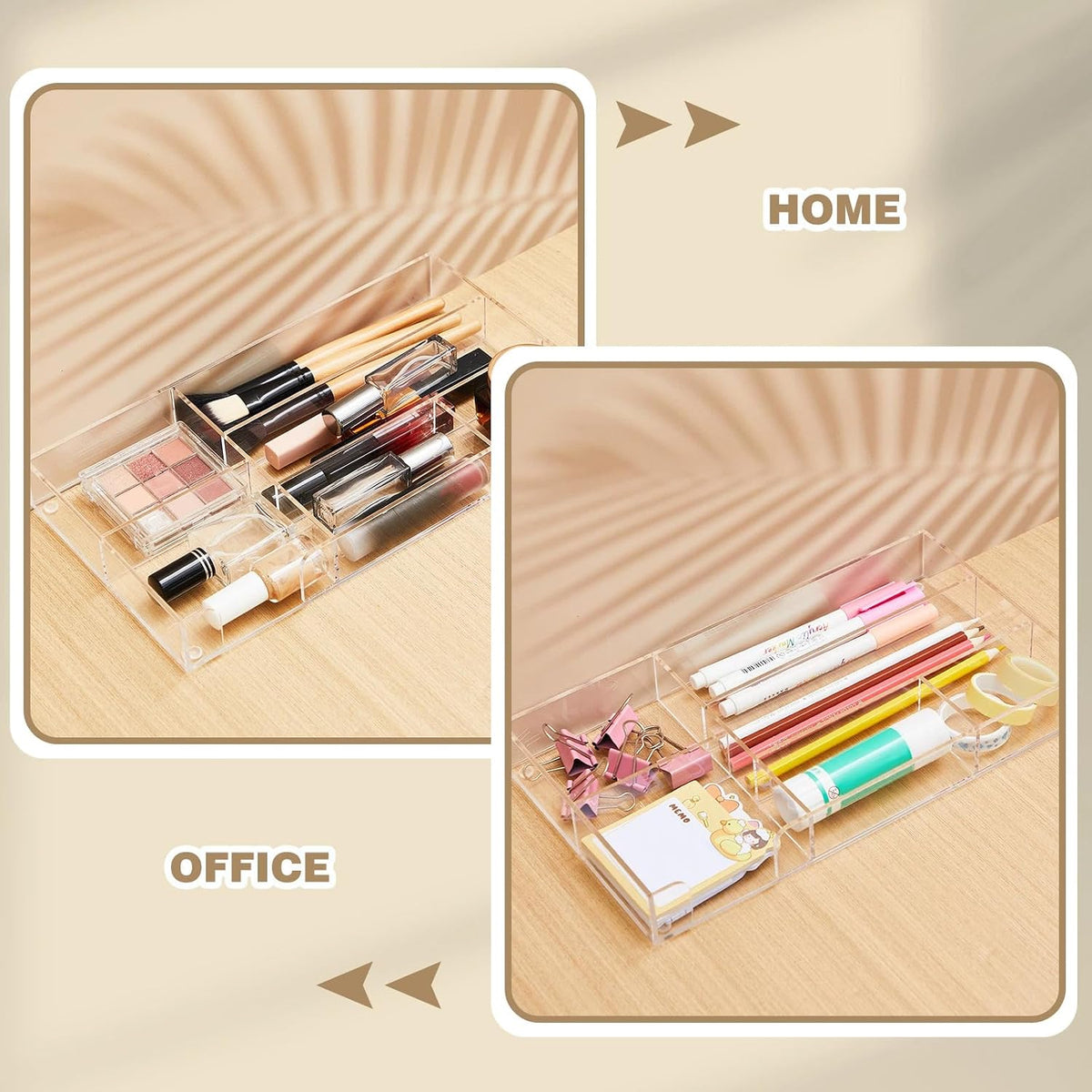 Briwooody 2 Pcs Acrylic Drawer Organizer, 11 x 6 x 1.38'', 6 Compartments