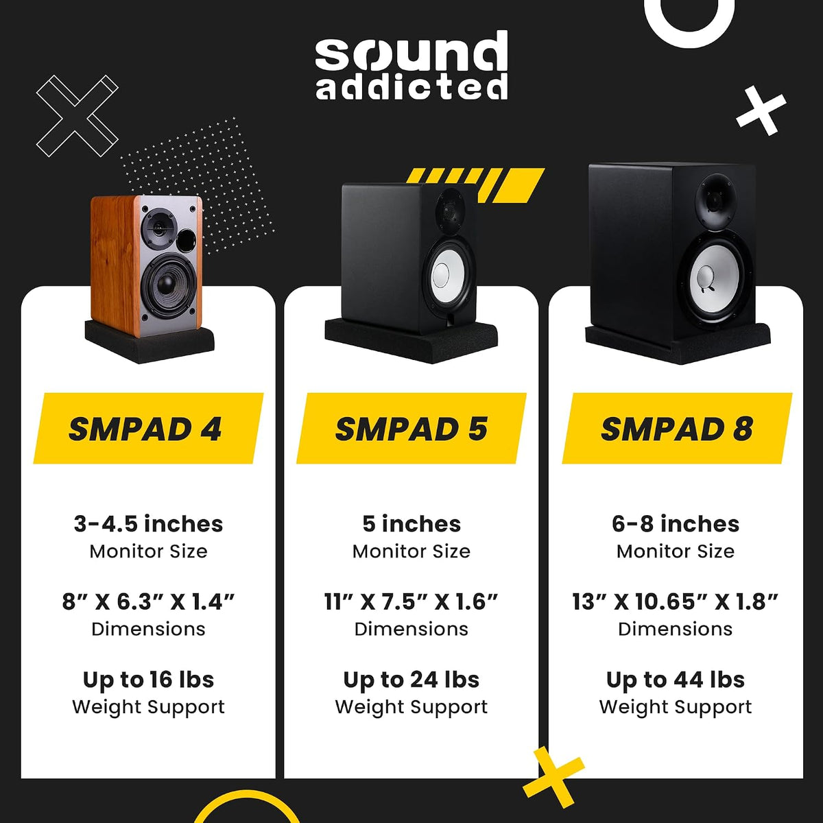 Sound Addicted - Studio Monitor Isolation Pads suitable for 6.5, 7 and 8 Inches Large Speakers | Reduce Vibrations and Fits most Stands - Pair | SMPad 8