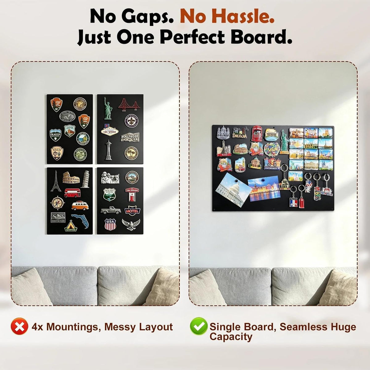 Souvenir Magnetic Board for Wall, Large Black Collections Board