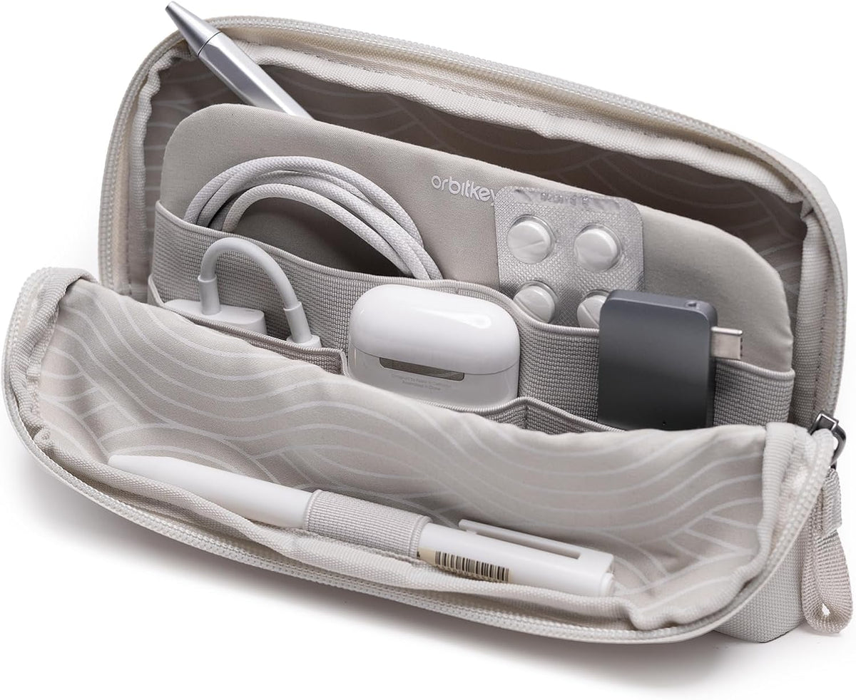 orbitkey KonMari Desk Pouch - Stone Portable Tech Organizer