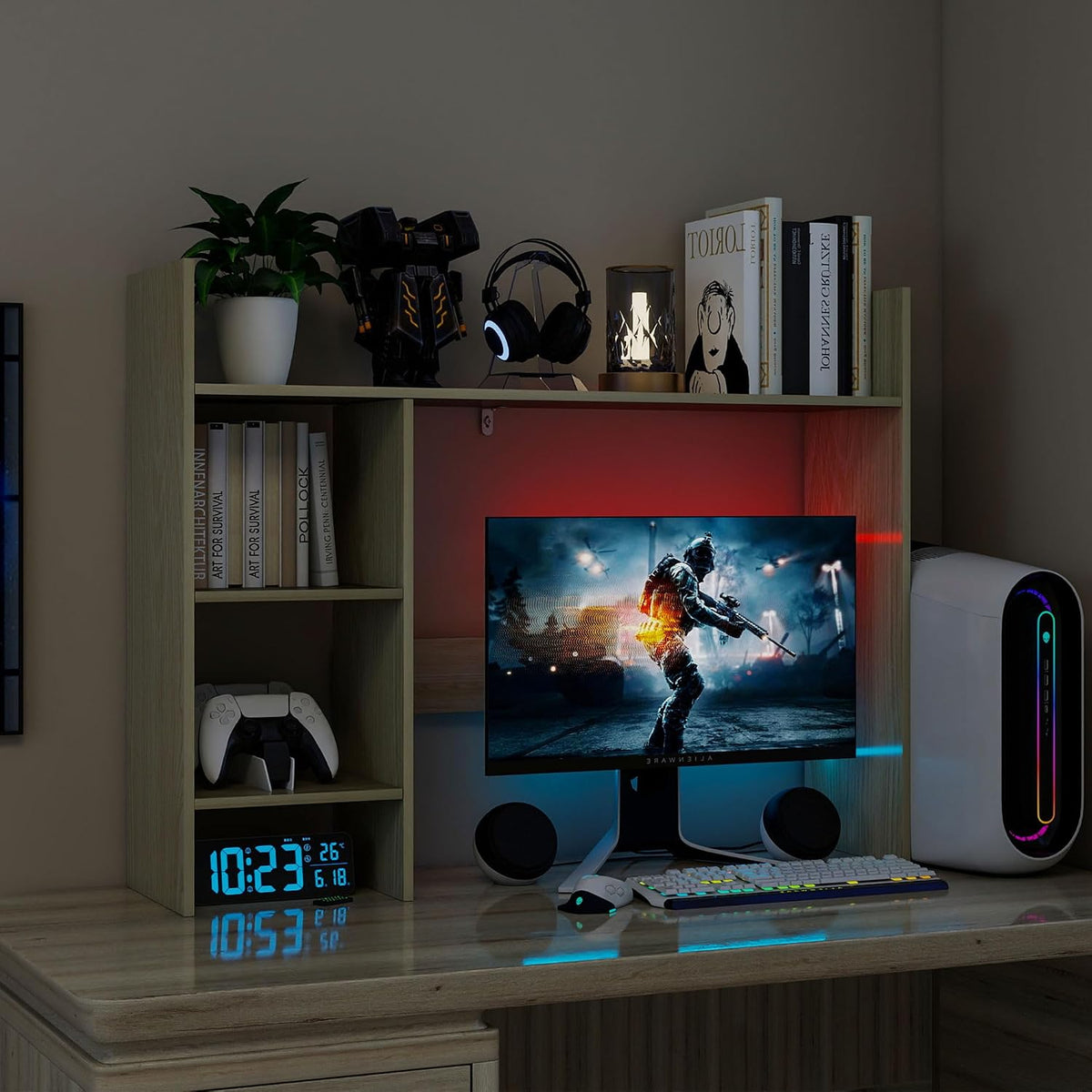 FTZxHKLX Desktop Bookshelf, 37.4" Wood Desk Hutch for Computer Desk
