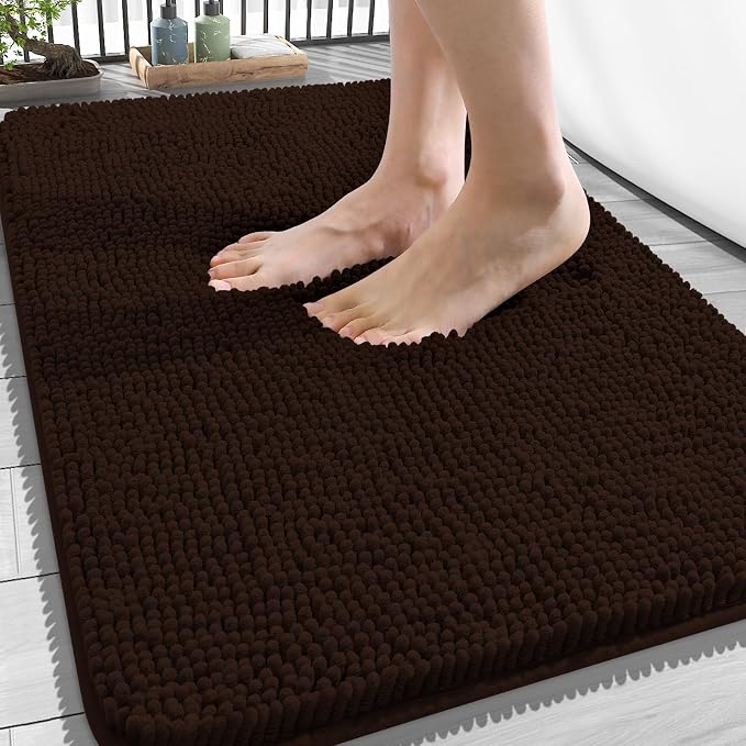 OLANLY Bathroom Rugs 34x21, Extra Soft Absorbent Chenille Bath Rugs, Rubber