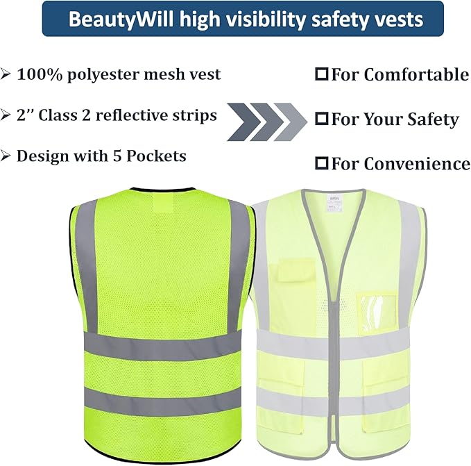 10 Pack Mesh Safety Vest Custom Logo High Visibility Reflective Vest with Pockets Security Work Vest（Yellow，S）