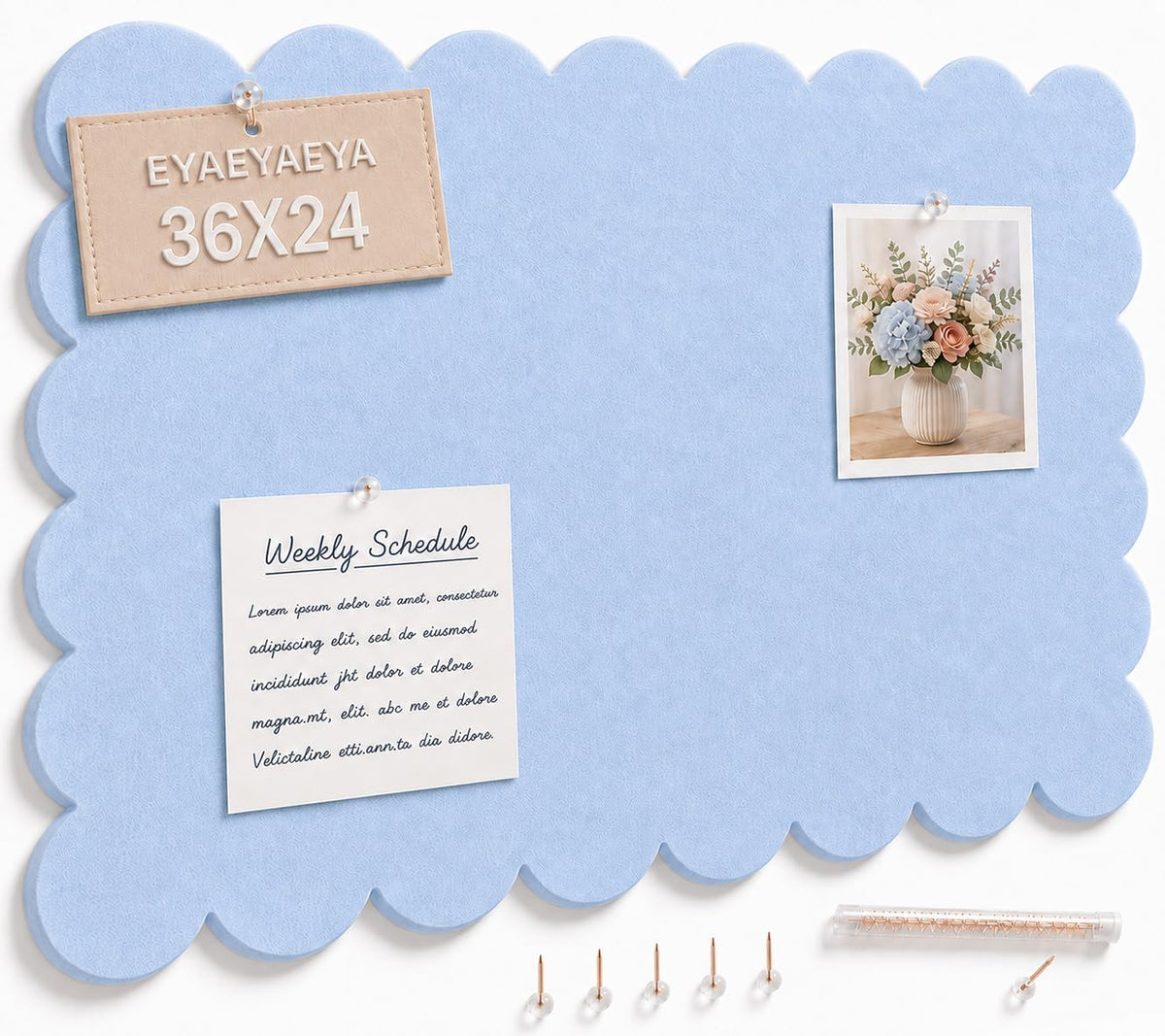 Scalloped Felt Bulletin Board 36x24 Inches, Blue Wall Pin Board