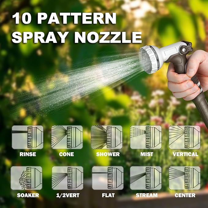 Retractable Garden Hose Reel, 5/8 in 65+6 ft, Heavy Duty Wall Mounted Water Hose Reel, Spring Power Automatic Rewind, Any Length Lock, 180° Swivel Bracket, 10 Pattern Spray Nozzle