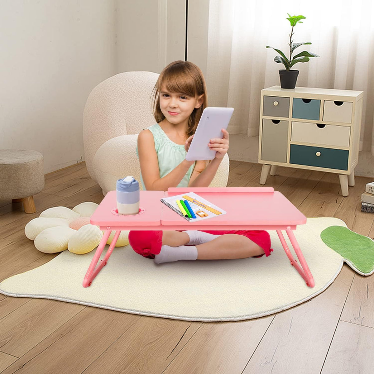 EYdoter Foldable Lap Desk, Adjustable Laptop Bed Table with Cup Holder