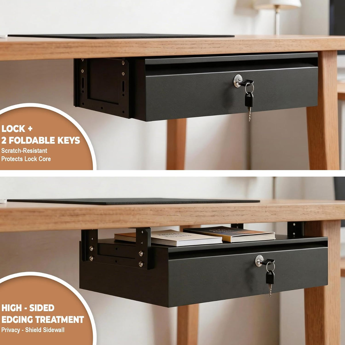 POPMOON 16in Under Desk Drawer Lockable Pull Out Storage Organizer