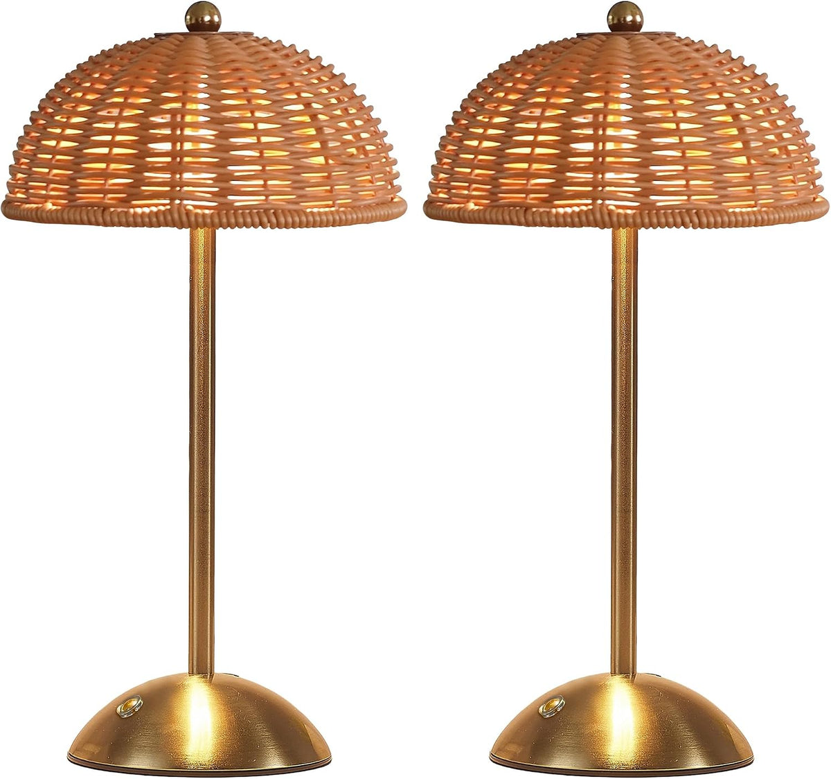 2 Pack Boho Rattan Lamp,Small Wicker Lamp,Cordless Table Lamp