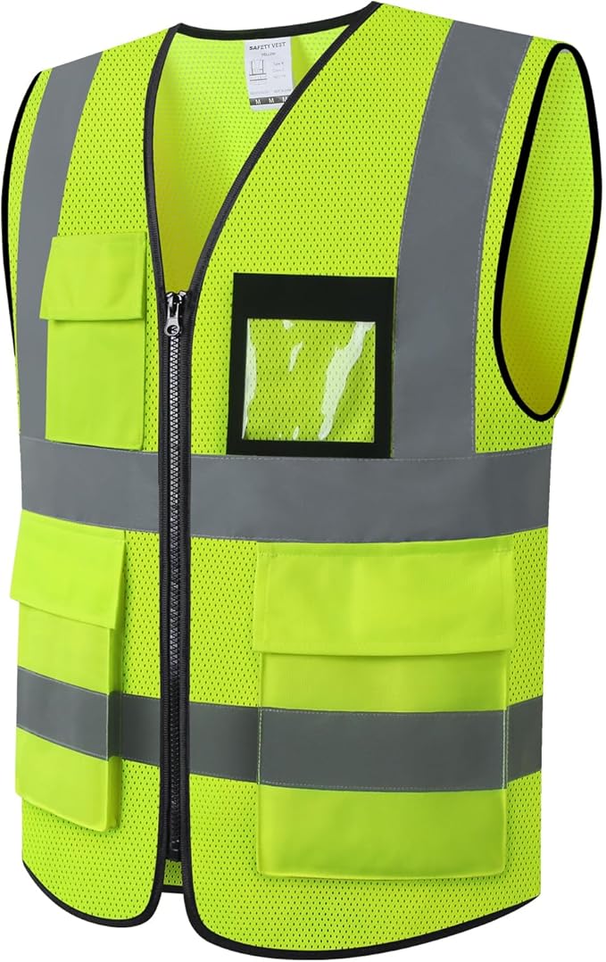 Hi Vis Reflective Safety Vest for Men Women Mesh Class 2 High Visibility Vest with Pockets,Meets ANSI/ISEA Standards(EK170-Mesh-Yellow-L)