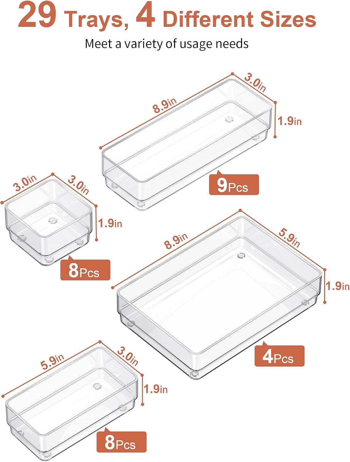 SMARTAKE 29 PCS Drawer Organizer, 4-Size Desk Bathroom Drawer Organizer