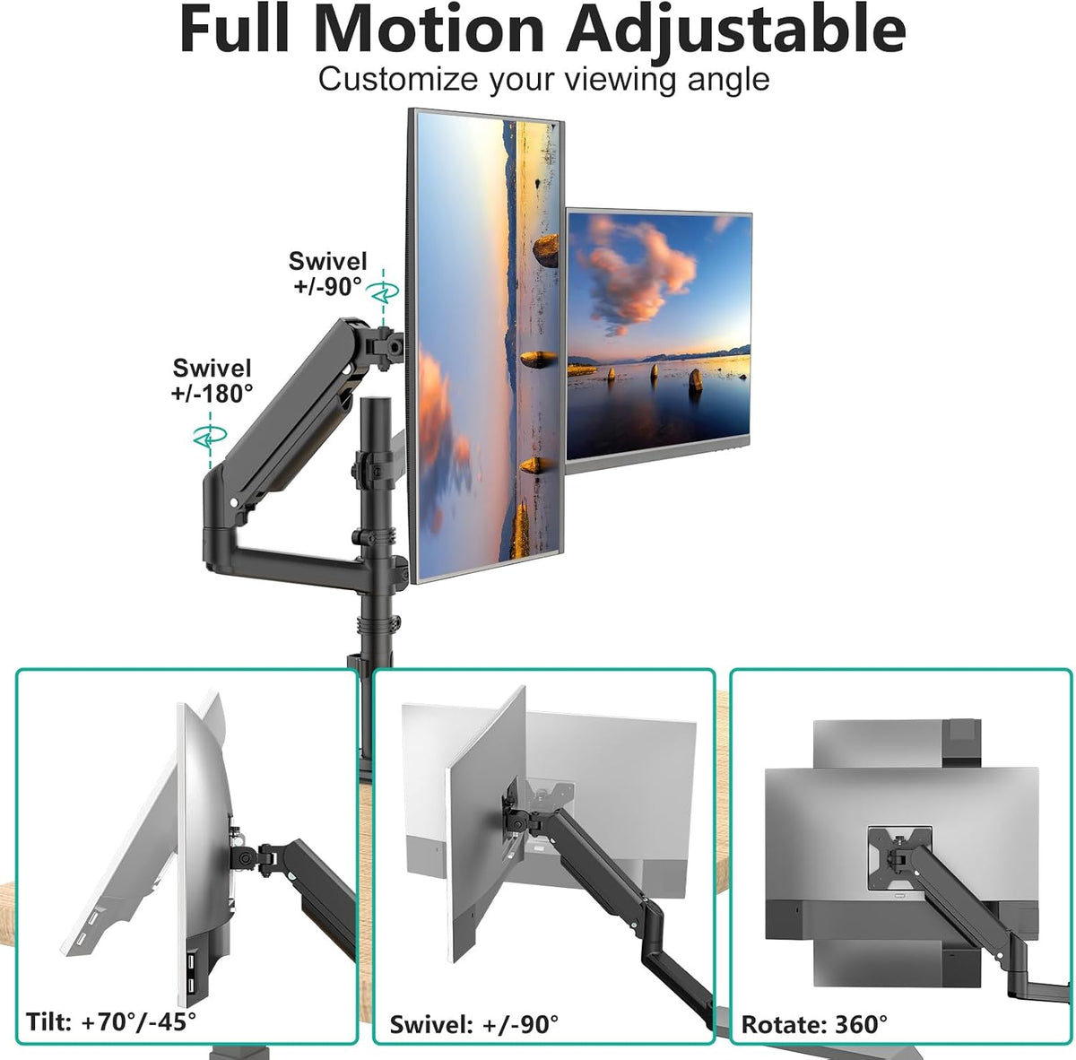 WALI Tall Dual Monitor Desk Mount for 13-33 inch Screens, 19.8 lbs per Arm