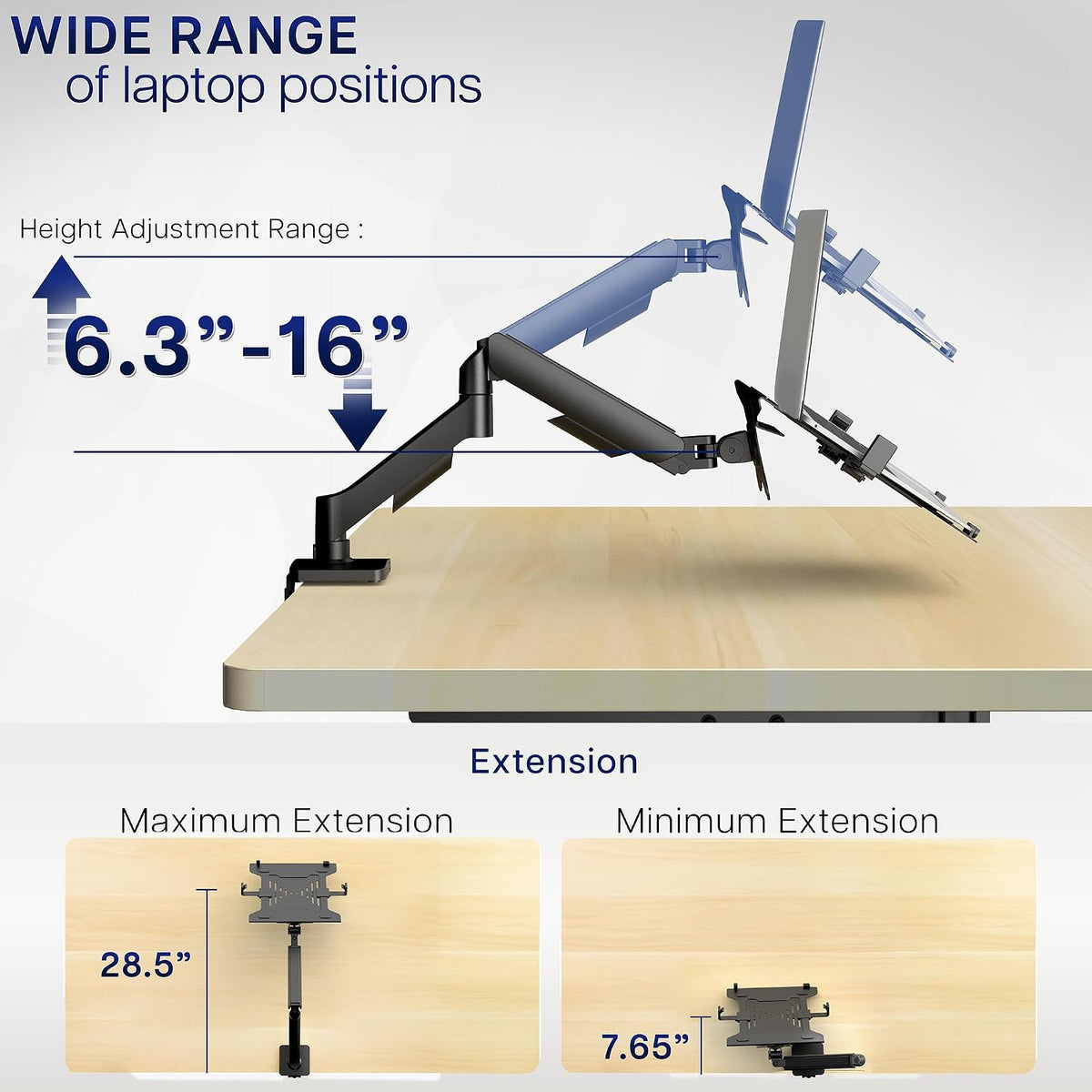 VIVO Universal Adjustable 10 to 15.6 inch Laptop Mount for Desk, Single Mechanical Arm VESA Notebook Stand with C-clamp and Grommet Options, Black, STAND-V001O-L