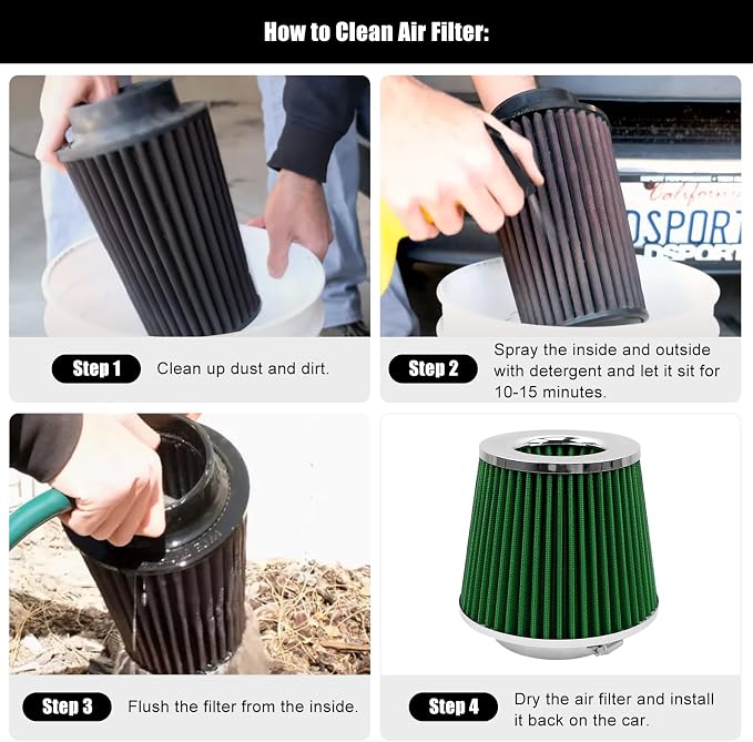 RYANSTAR RACING 89mm 3.5" High Flow Round Tapered Cone Cool Air Filter Cleaner
