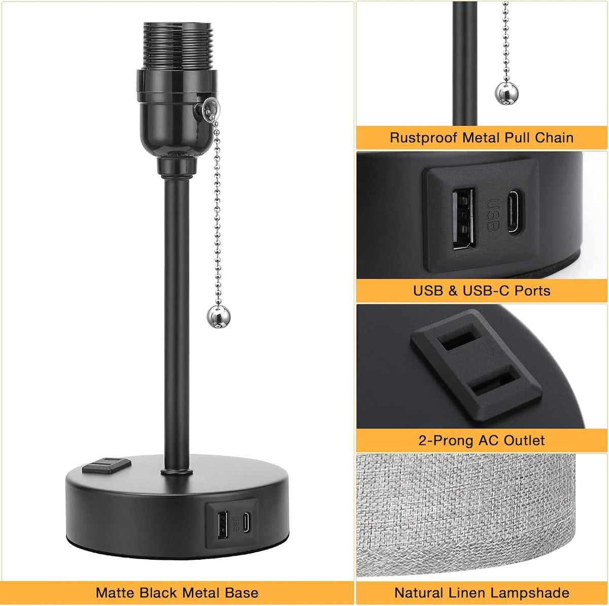 Small Bedside Table Lamp for Bedroom - Desk Lamp with USB Ports for Dorm