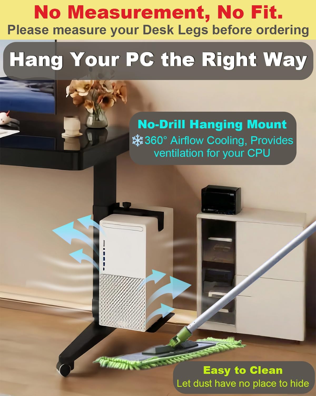 Under Desk PC Mount No Drill Clamp Holder CPU Stand Fits 80x50mm